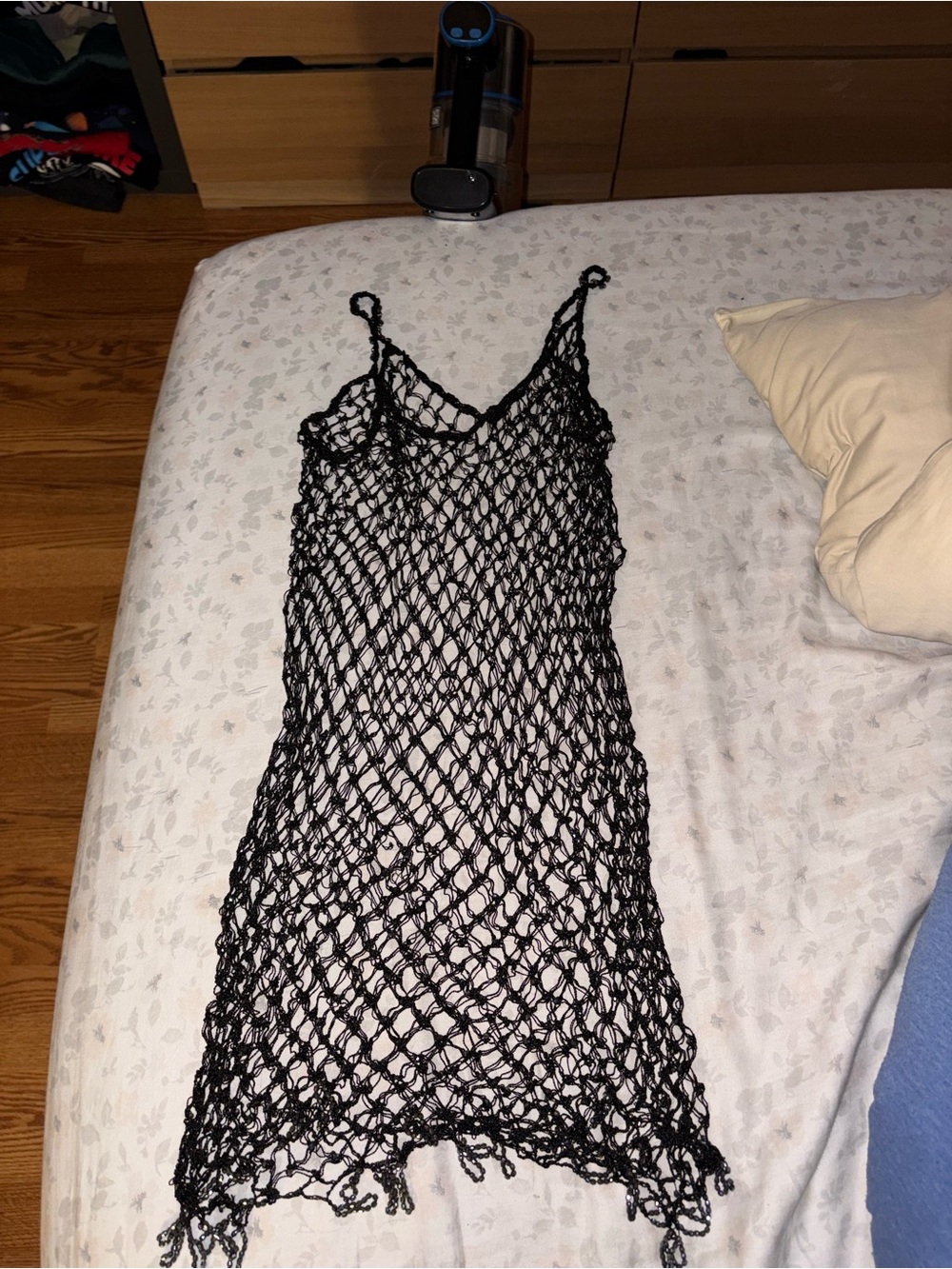 SHEIN Black Open-Knit Crochet Swim Cover-Up Dress